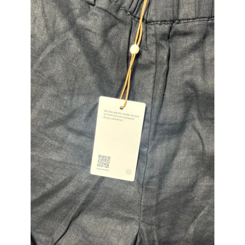 NWT Quince European Ankle Pants Womens M Black Linen Wide Leg Relaxed Pull On